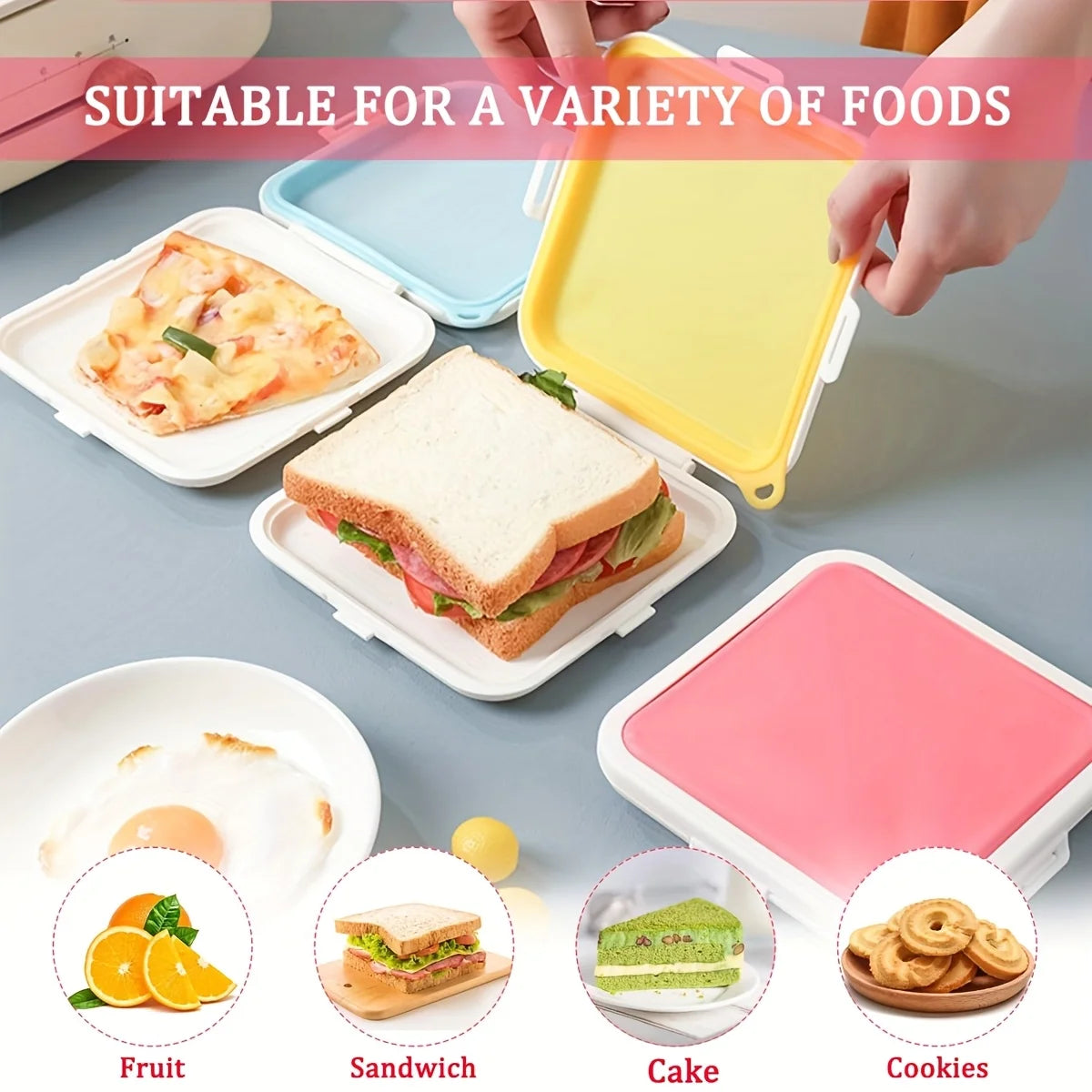 Sandwich Containers Silicone Sandwich Storage Box for Lunch, Travel - Snap-Off for Fruit, Salad, Snacks and Food Storage