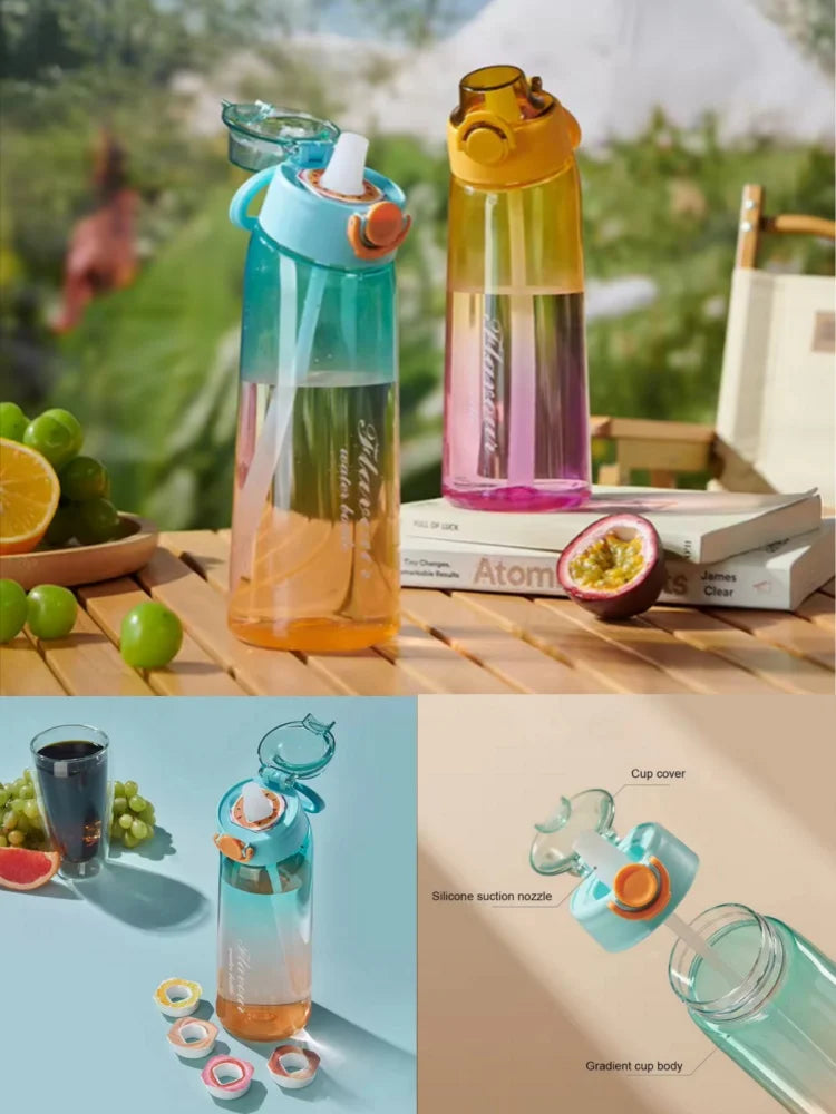 900ML Fragrant Water Bottle Air Flavored Drinking Bottle with Flavor Pods Outdoor Sports Scent Up Water Cup Straw Mug for Travel