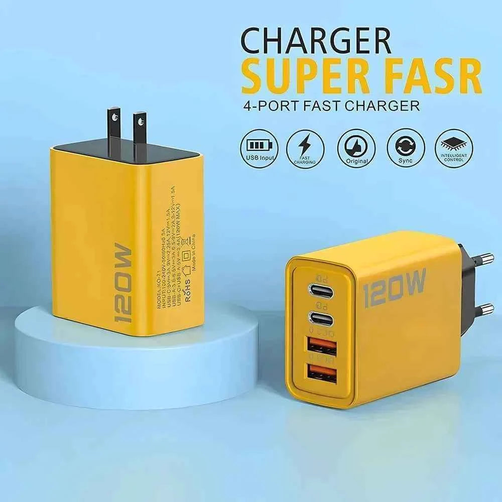 Total 120W Phone Charger Fast Charging Quick Charger PD USB Type C Wall Adapter For iPhone 16 15 Xiaomi 14 Huawei Redmi Oneplus