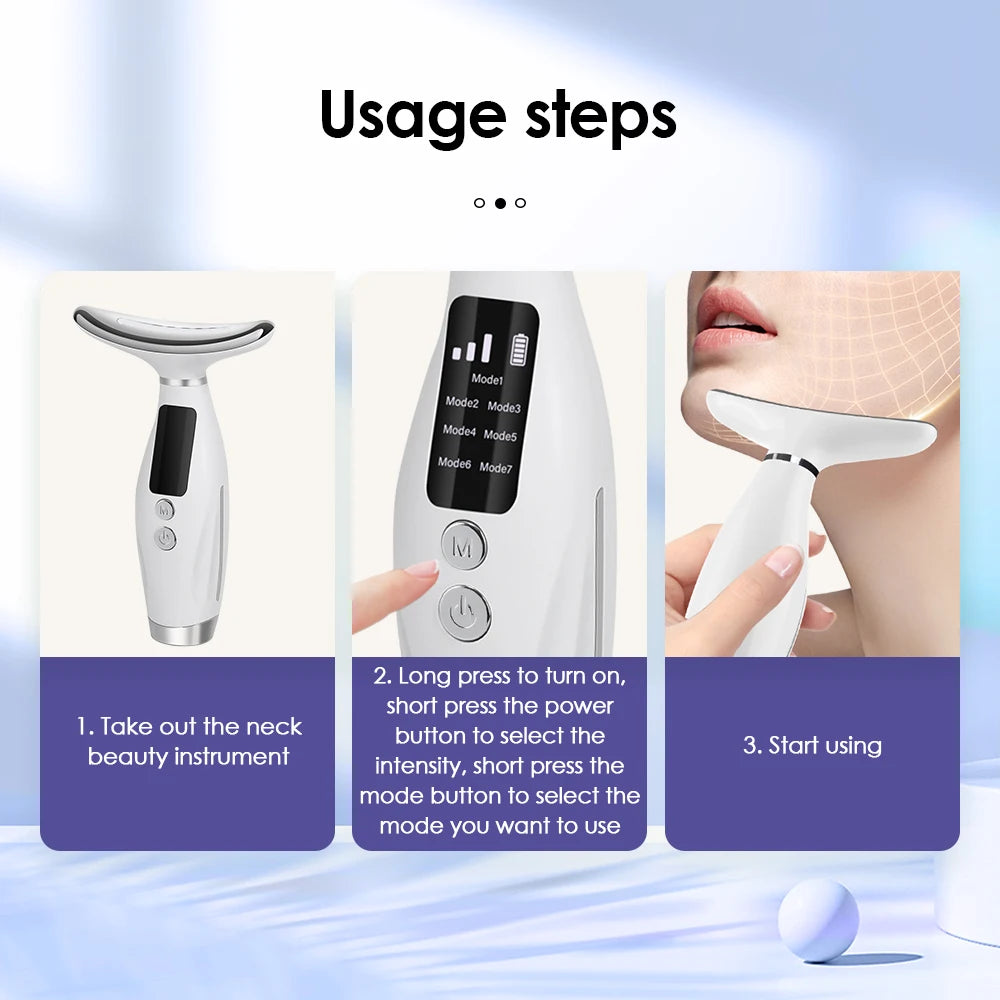 Neck Face Beauty Device 7 Color Light Skin Tighten Reduce Double Chin Anti Wrinkle Facial Lifting Massager