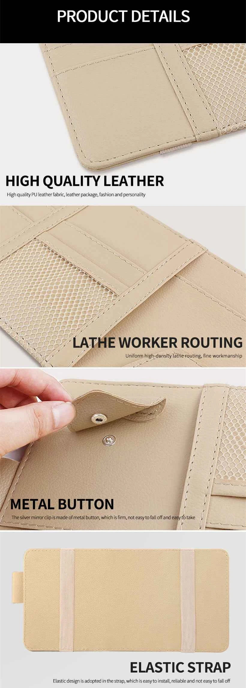 Car Sun Visor Organizer Storage Travel Document Holder With Multi-Pocket PU Leather Cards Receipts Pouch With Zip
