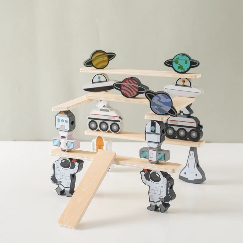 Baby Threading Toy Outer Space Wooden Seesaw Toy Blocks Board Games Montessori Hands-on Ability Educational Children Blocks Gift