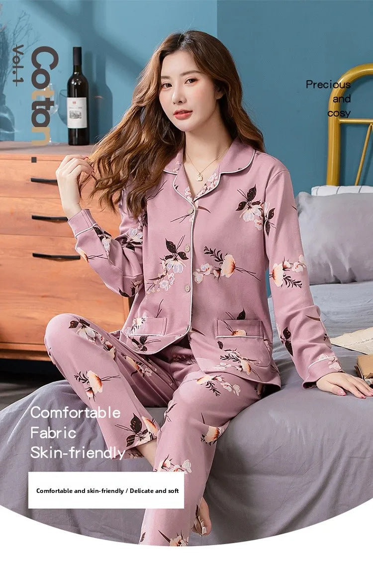 100% Pure Cotton Long Sleeve Sleepwear Set for Elderly Women Spring Summer Autumn Home Clothes Outwear Comfortable Home Suit
