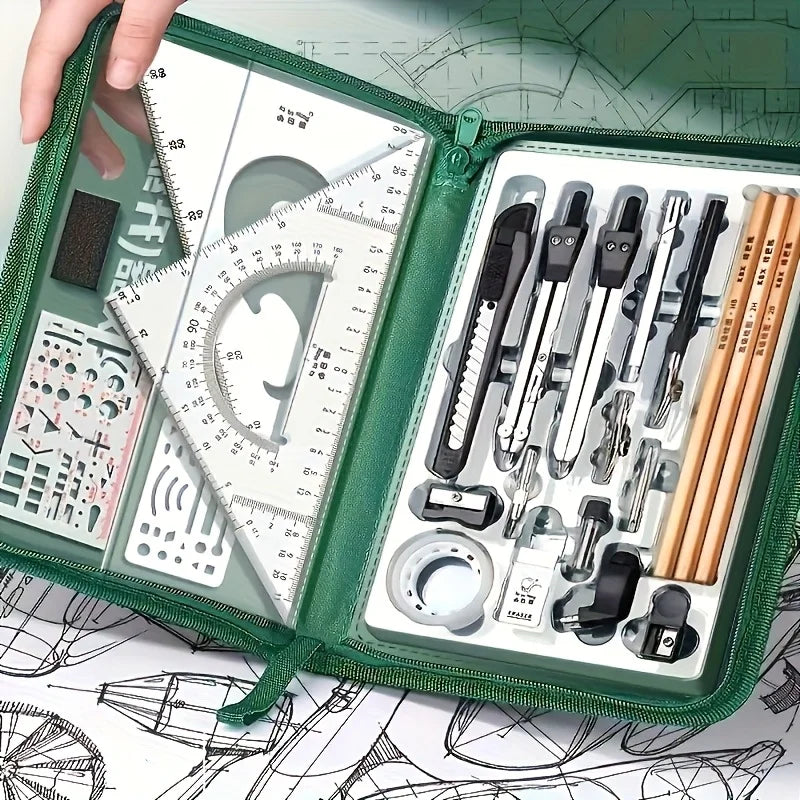 Advanced Drawing Tool Set, Stainless Steel Drawing Tools, Precision Geometry and CAD Tools, Multi-Purpose Set