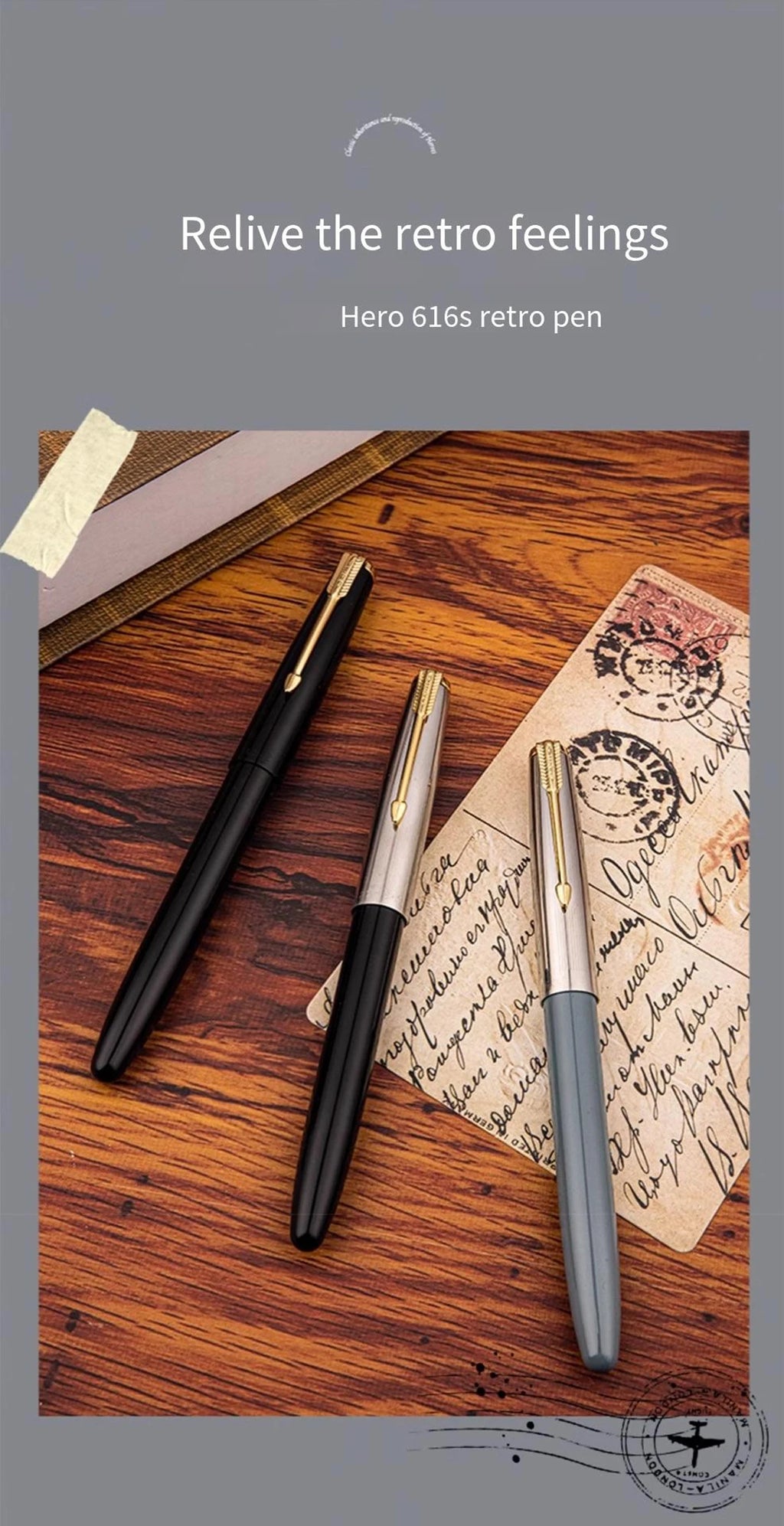 Hero 616S Classic Retro Fountain Pen Dark Tip 0.5mm Iridium Gold Nib Business Office Gift Student School Stationery Supplies