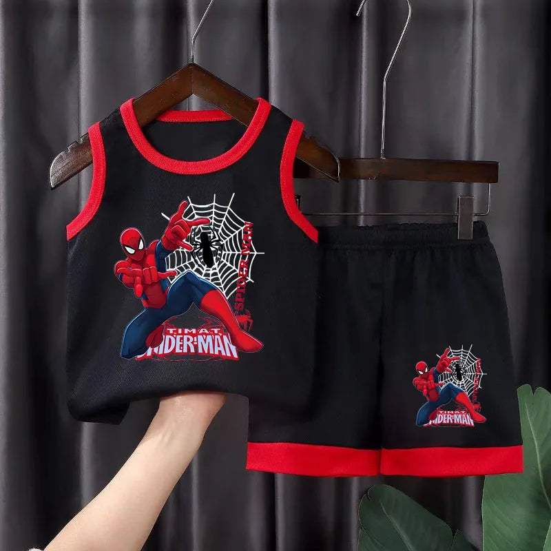 2026 Summer Breathable Comfy Mesh Boys Basketball Clothes Sets Kids Casual Outfits Child Outdoor Vacation Vest Cartoon Print Set