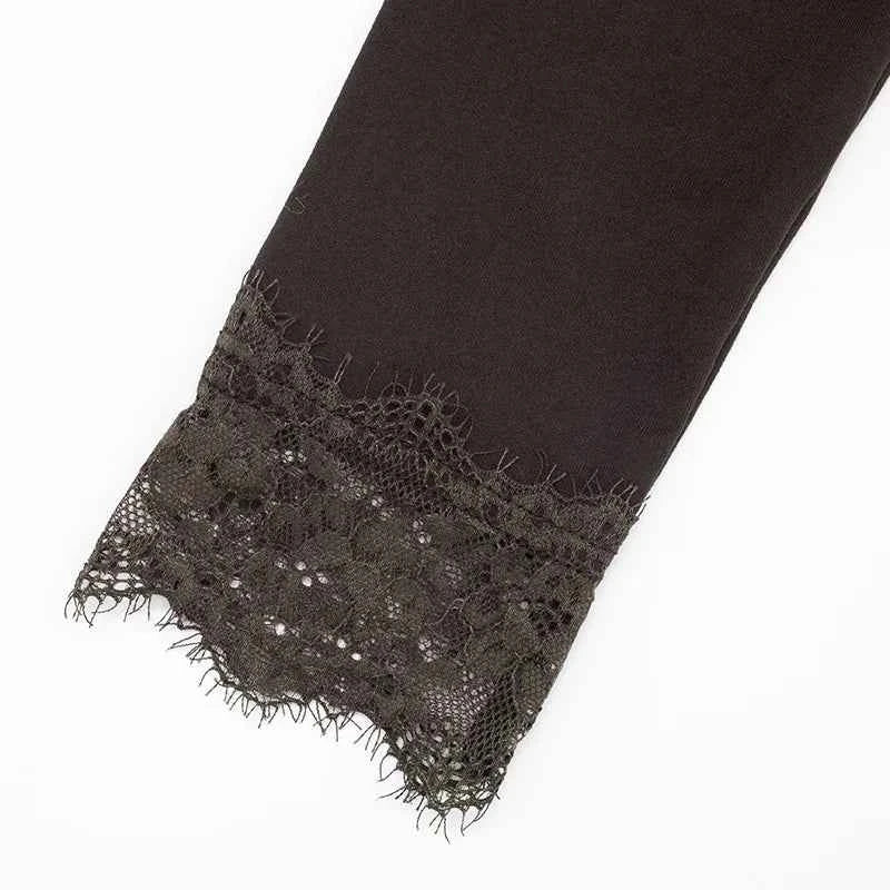 Women's V-neck Lace Splicing Top European American Style Autumn New Waist Exposed Umbilical Fashionable Casual Wear