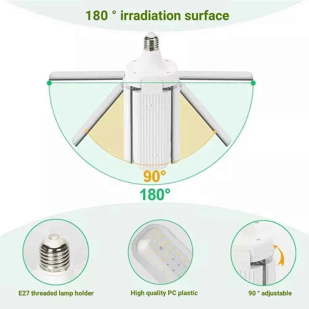 24/36/48W Fan Leaf Foldable LED Grow Light Full Spectrum E27 Plant Growing Light Phytolamp Bulb Indoor Plants Flower Seedling