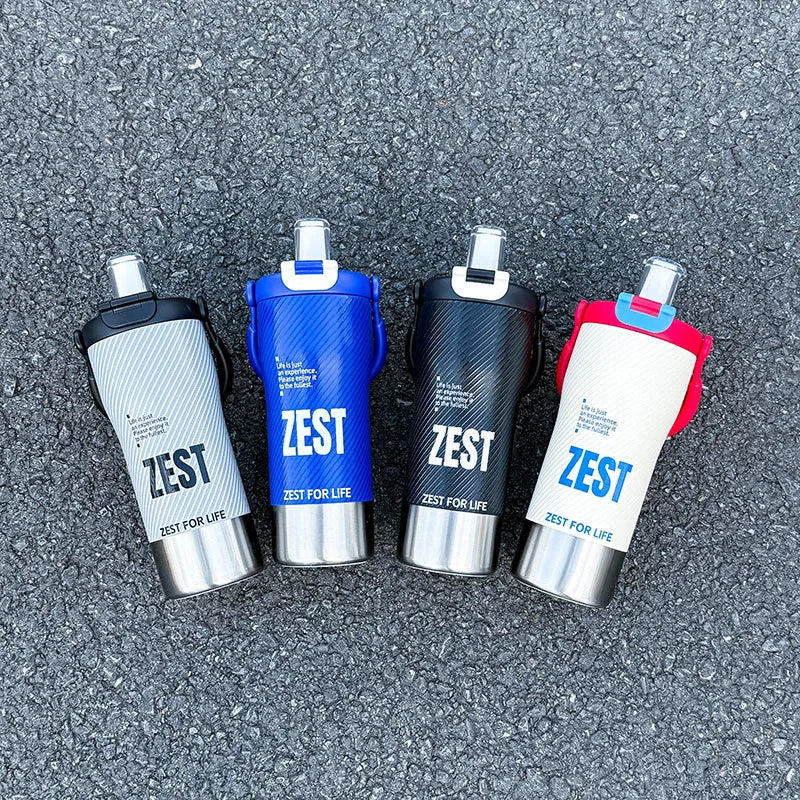 1pc Minimalist Sports-Style Insulated Water Bottle with Straw, 600ML with Handle, Lid Supporting Both Straw & Direct Drinking