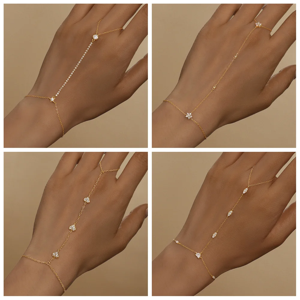 ROXI 925 Sterling Silver Heart/Star Zircon Bracelet With Finger Design For Women Hand Chain Accessories Party Jewelry Gift