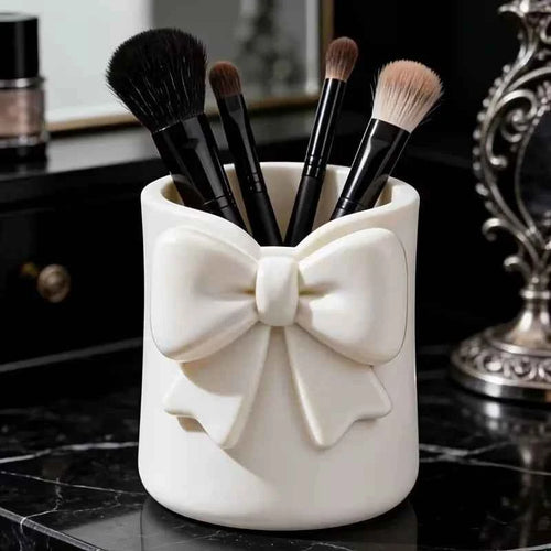 1pcs Bowknot Desktop Makeup Organizer – 3D Pen Holder, Storage for Brushes, Lip Gloss & Eyebrow Tools