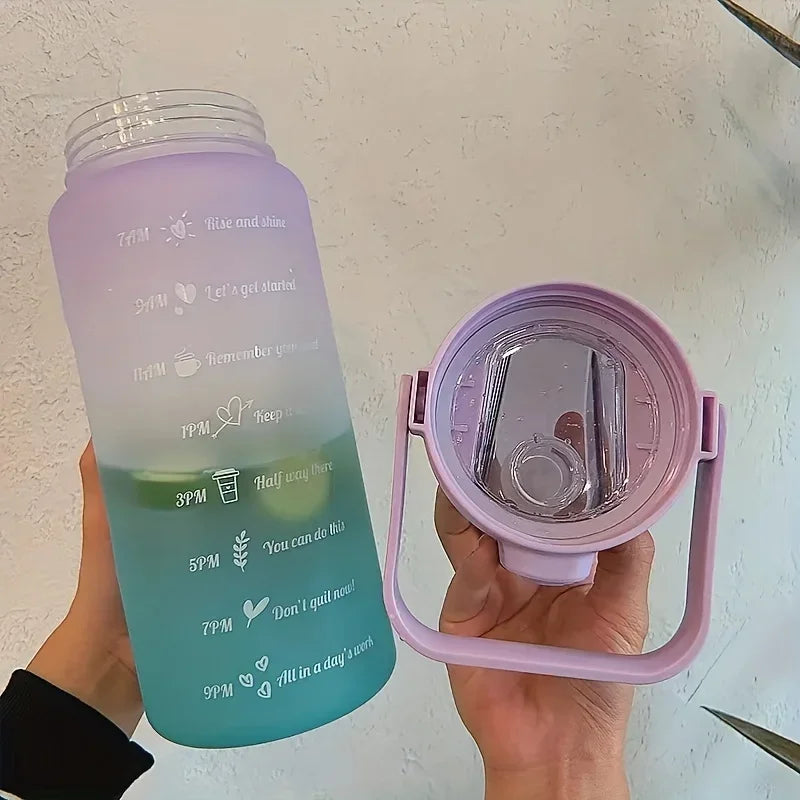 2 Liter Water Bottle with Straw Female Girls Large Portable Travel Bottles Sports Fitness Cup Summer Cold Water with Time Scale