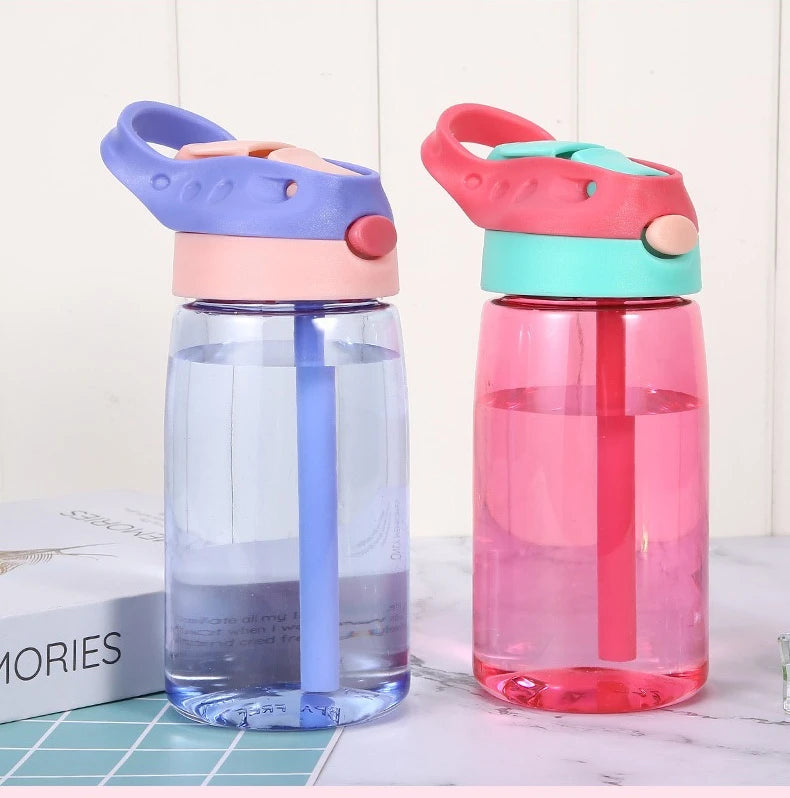 480ML Water Bottle With Straw Portable Plastic Bottles Outdoor Leakproof Cup Kids Girls Summer Cold Water Juice Drinking Bottle