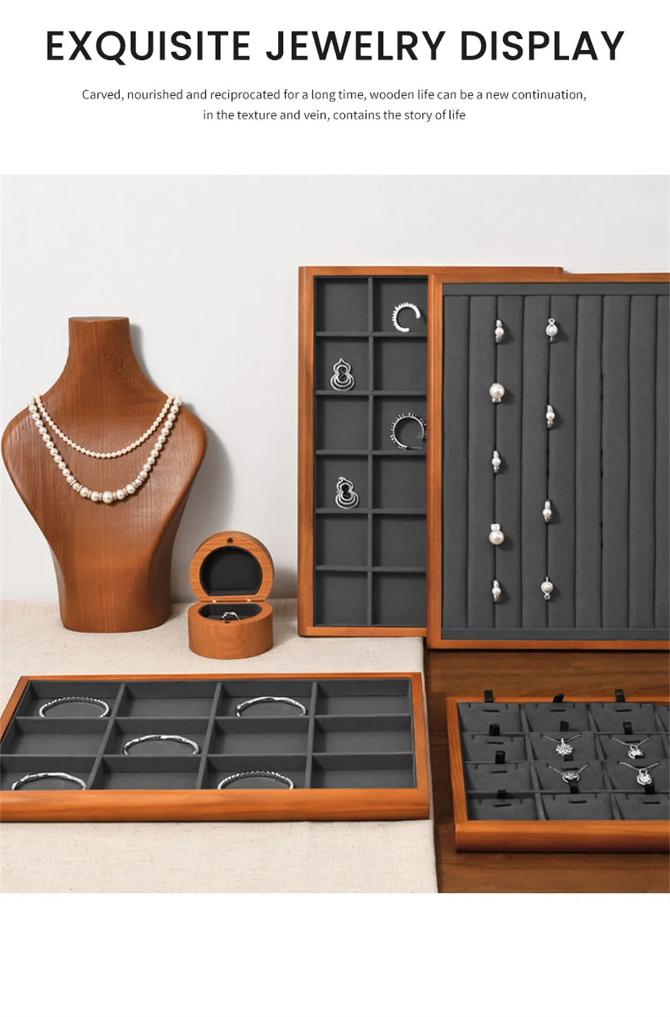 Oirlv Gray Wooden Jewelry Tray  Jewelry Display Viewing Plate Ring Pendant Bracelet Storage Plate Display Tray Jewelry Organizer