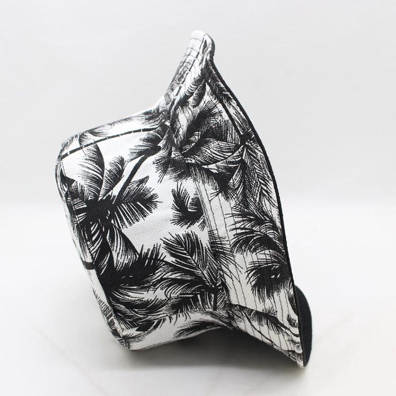 Unisex Reversible Double Sided Black Coconut Tree Printed Fisherman Caps Bucket Hats Men Women Outdoor Travel Visor Hiking Hat