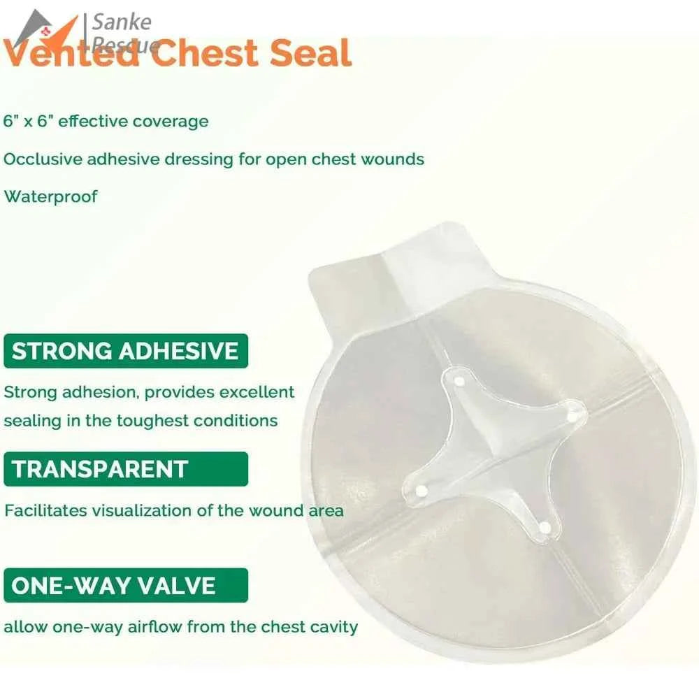 Chest Seal Wound Care for Emergency or Tactical Situations Advanced Adhesive Sterile Transparent Lightweight Vent Life-Saving