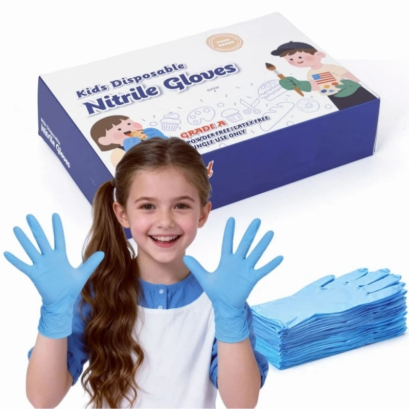 Kids Disposable Nitrile Gloves for 6-15 Years Students 4Mil Latex Powder Free Cleaning Gloves for Kids Crafting Cooking Painting