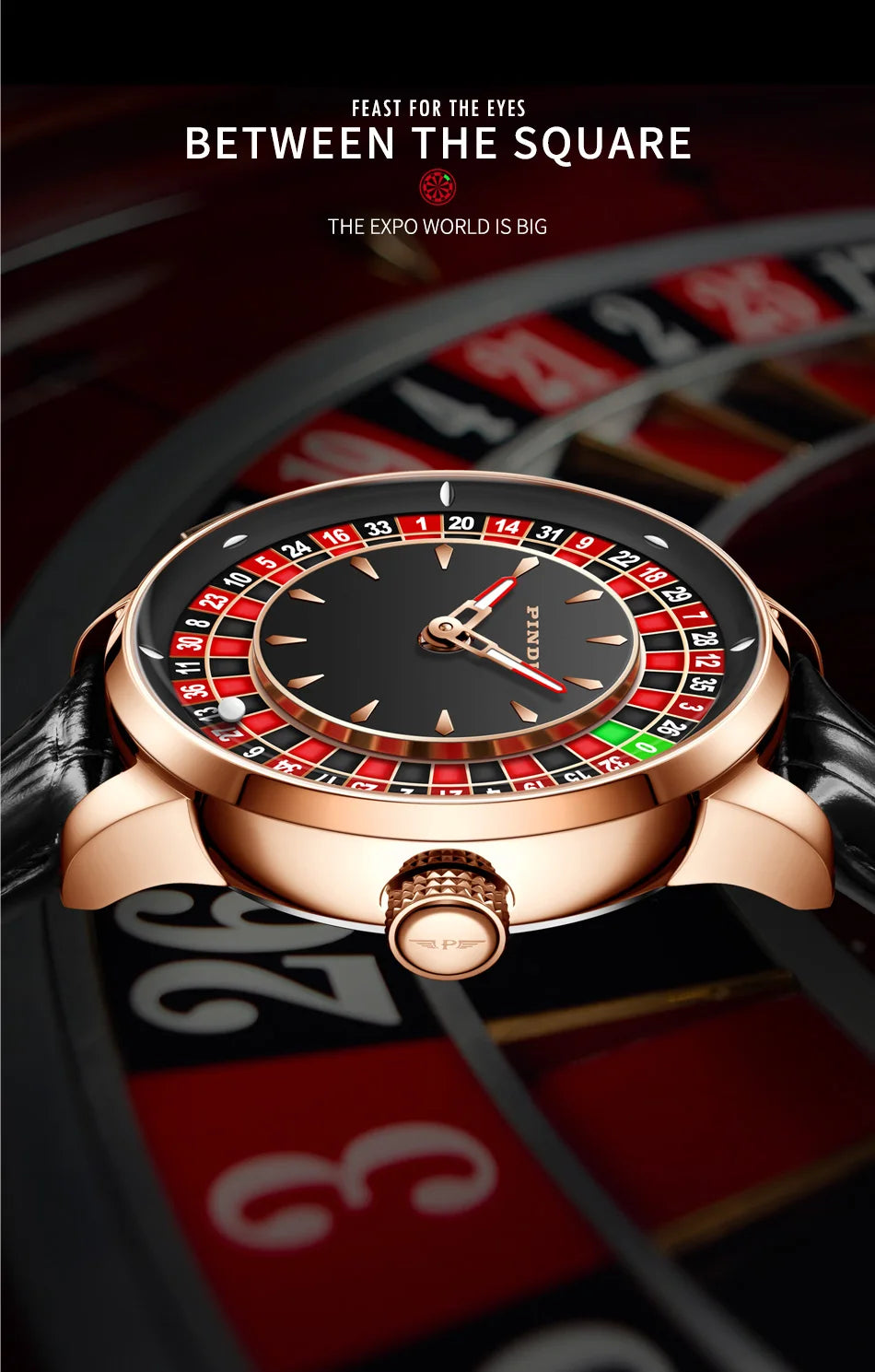 PINDU Player Series Mechanical Watches for Men European Roulette Game Dial Automatic Movement Funny Design Party  Watch