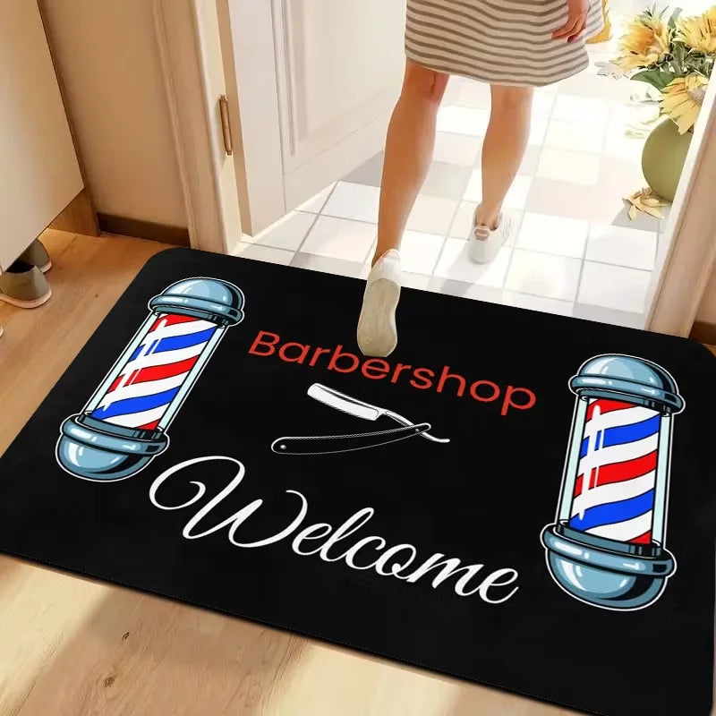 Barber Shop Welcome Mat Barber Shop Sign Floor Mat Graphic Printed Doormats for Bathroom Kitchen Entrance Carpet Home Decor