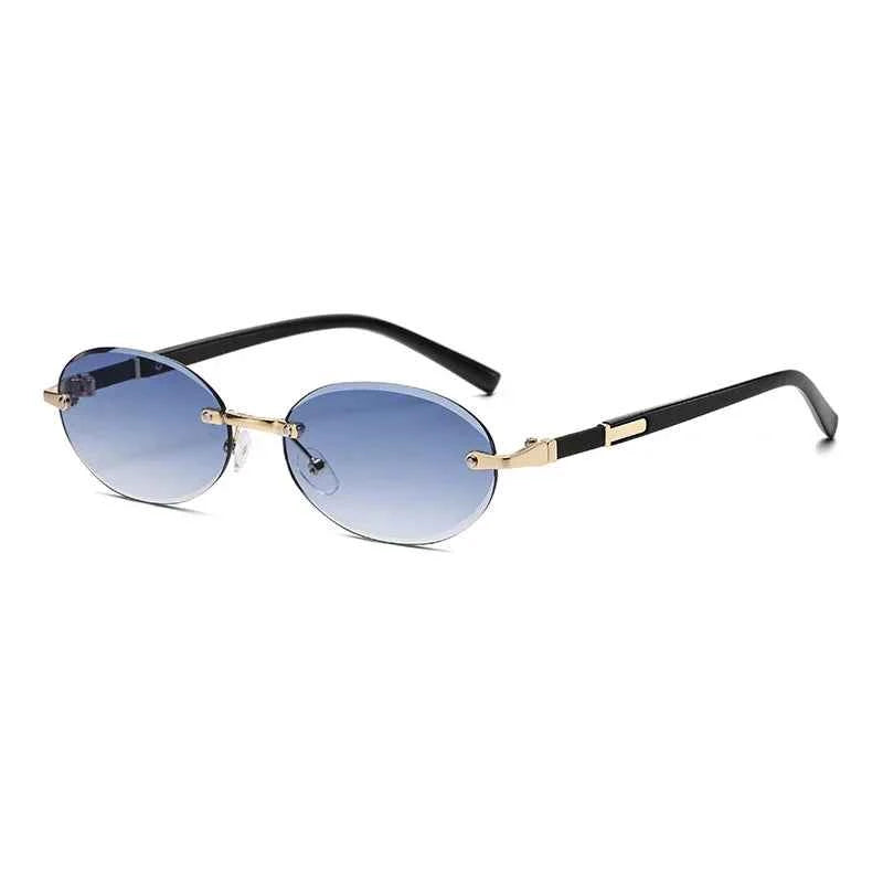 Popular Women Men Shades Oval Sun Glasses for Female Male Summer Traveling UV400 Rimless Sunglasses Round Fashion Gafas De Sol