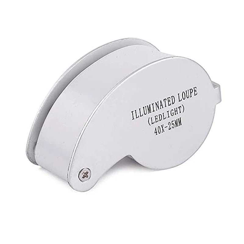 40X Magnifying Glass Jewelers Loupe Pocket Folding Magnifier With Light For Watch Coins Stamps Gems Jewelry Diamond Identifying
