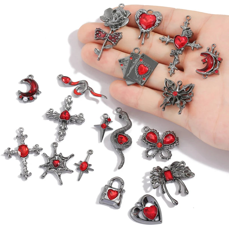 2pcs 25 styles Dark Gothic Retro Black flower moon Heart snake charm for Personalized Necklace Earrings Pendant DIY Accessories