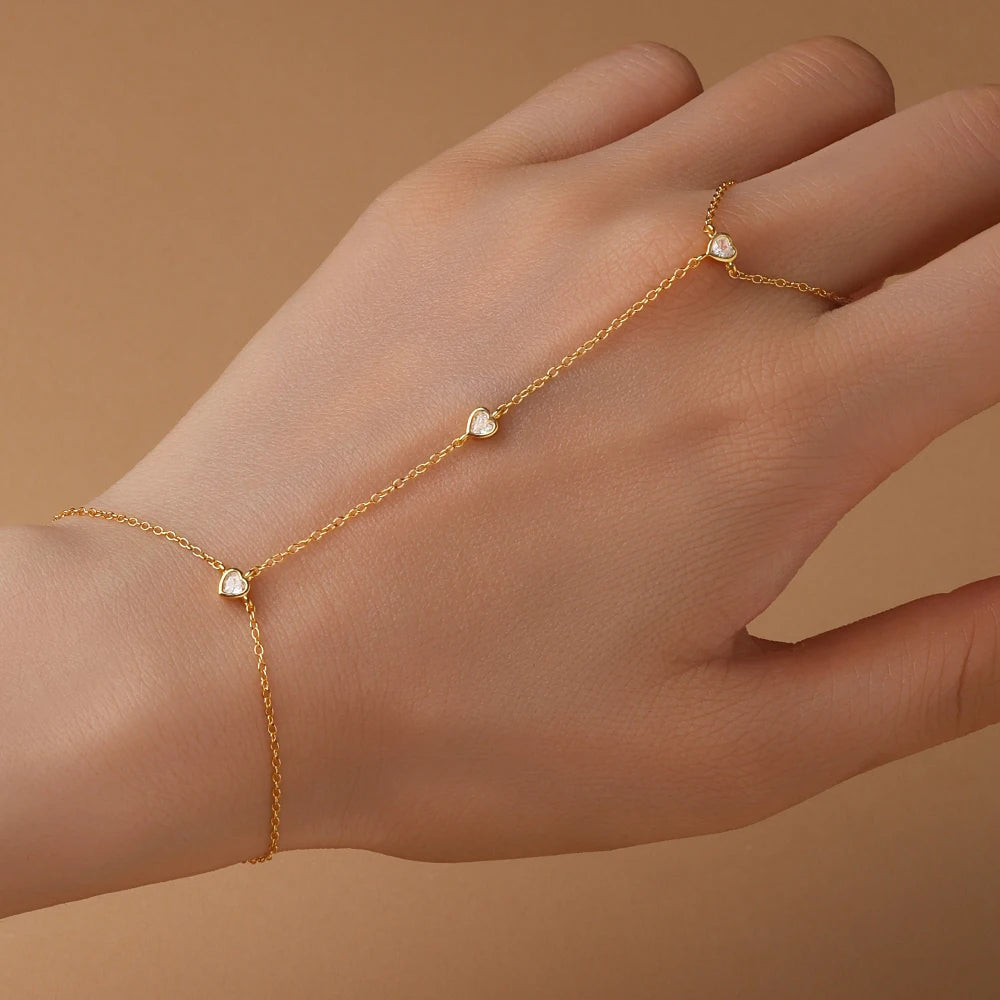 ROXI 925 Sterling Silver Heart/Star Zircon Bracelet With Finger Design For Women Hand Chain Accessories Party Jewelry Gift