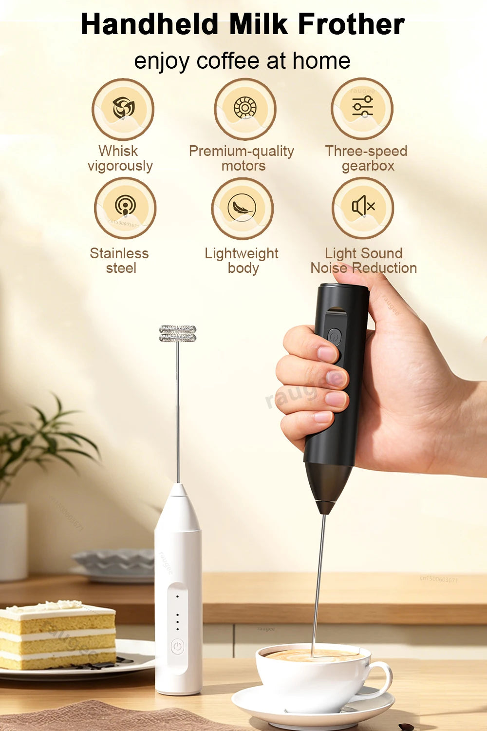 Wireless Milk Frother Mini Electric Handheld Foam Maker USB Rechargeable 3 Speeds Coffee Milk Mixer Electric Egg Beater