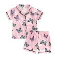 Kids Girls Summer 2PCS Pajama Sets Short Sleeve Lapel Shirt Butterfly Print Pants Loose Sleepwear for 1 Years to 7 Years