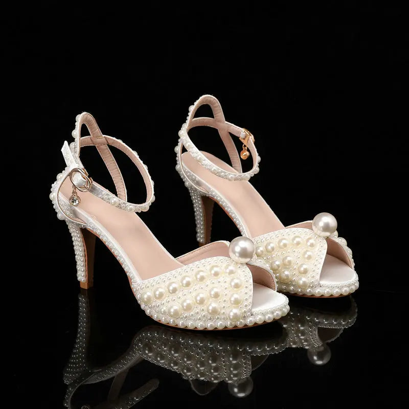 2025 Autumn New Fish Mouth High Heels Waterproof Platform Shallow Mouth 8.5cm Pearl Women'S Single Shoes Bride Wedding Shoes