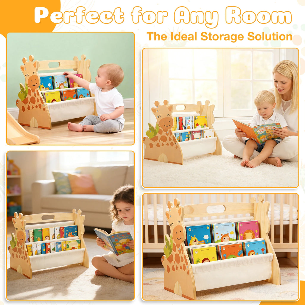 2 Tier Baby Bookshelf Double Sided Storage Montessori Wood Book Rack for Baby Nursery Room Playroom Classroom and Bedroom Decor