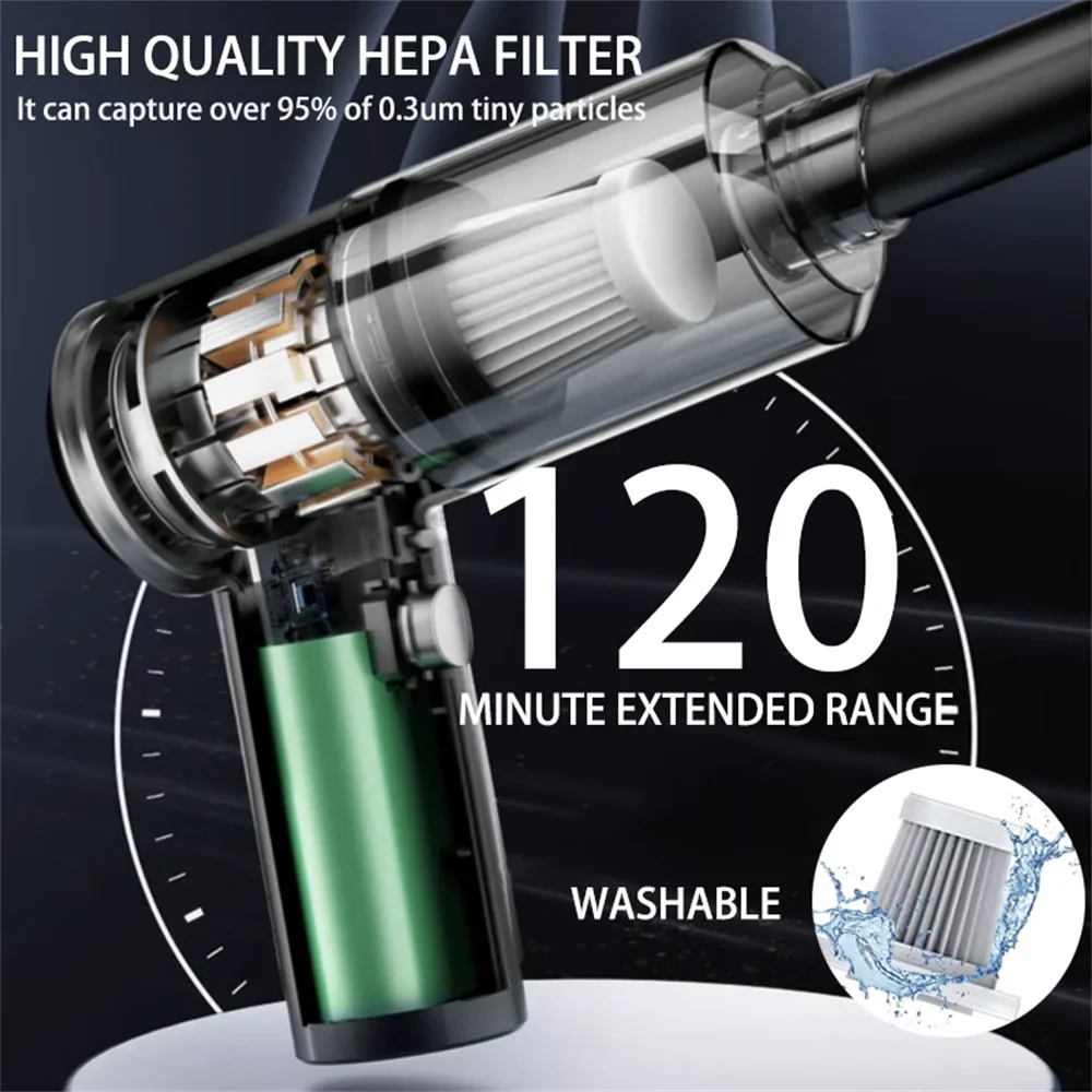 Handheld Vacuum Cordless High Power 15000PA Compressed Air Dust Collector Mini Portable Car Vacuum Cleaner Hairdryer