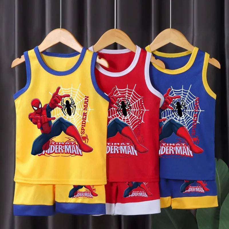 2026 Summer Breathable Comfy Mesh Boys Basketball Clothes Sets Kids Casual Outfits Child Outdoor Vacation Vest Cartoon Print Set