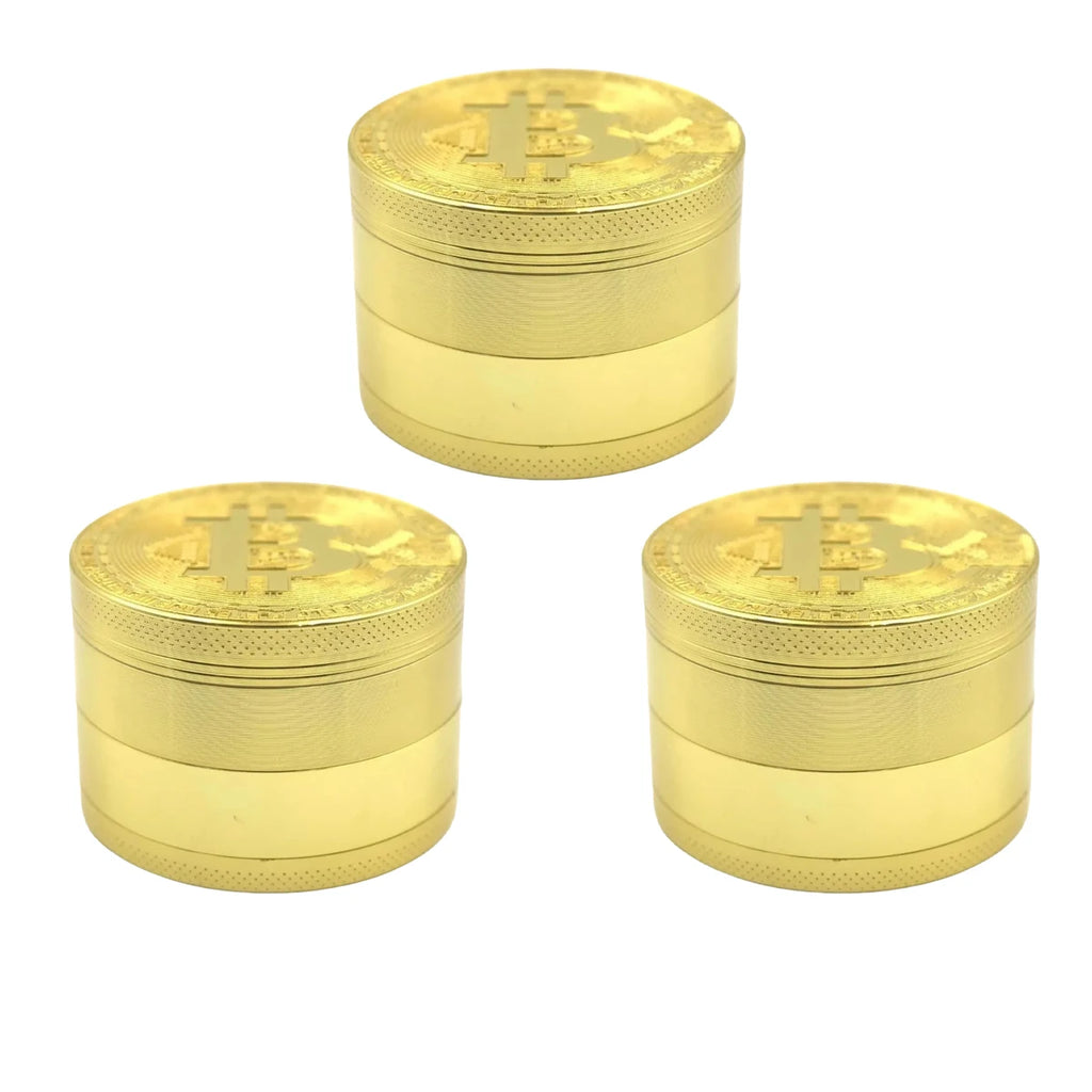 50mm Bitcoin Gold Herb Grinder 4-layer Spice Pepper Mill Mortar Metal Grass Tobacco Grinder Smoking Accessories Kitchen Tool