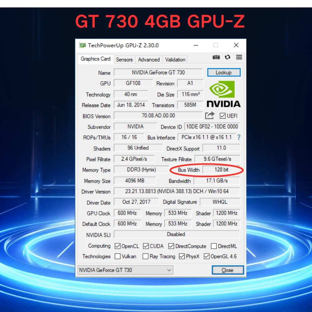 SRhonyra GT730 4GB Graphics Card,1080P GPU GDDR3 2HDMI 2 Monitor Display  PCI-E2.0 16X Low Profile,Computer GPU,1Year Warranty