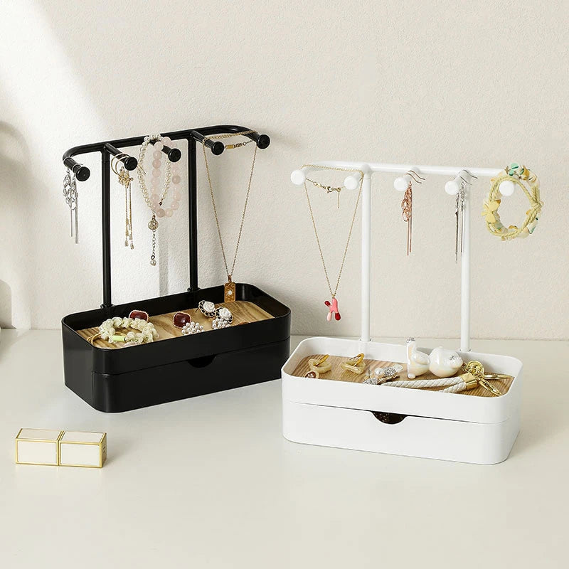 Jewelry Organizer Display Stand Rack With Wooden Tray For Earrings Bracelet Necklaces Rings Storage Hanging Organizer Holder
