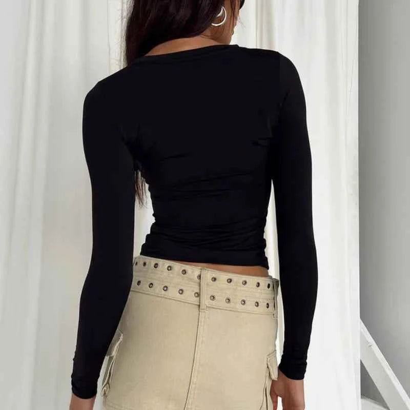 Y2k Long Sleeve T Shirt Women Spring Autumn Crop Top Casual Slim Fit Pullovers Solid O Neck T-shirts Streetwear Female Basic Tee