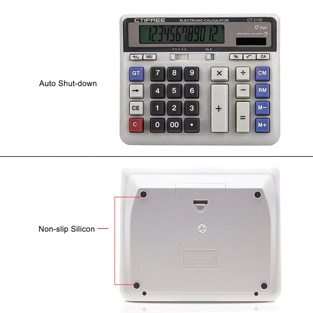 Computer Electronic Calculator Counter Solar & Battery Power 12 Digit Display Big Button Calculators for Business Office School