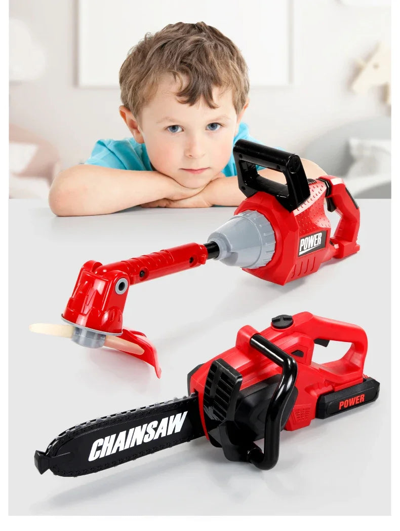 Children Electric Toolbox Pretend Play Toys Baby Simulation Tools Repair Lawn Mower Saw Hair Dryer Toy Maintenance Tool for Kid