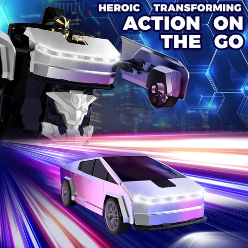 2.4GHz Cyber Pickup Remote Control Robot Car Toy One Click Transformation with LED Light 360° Rotation Drift Mode Children's Gi