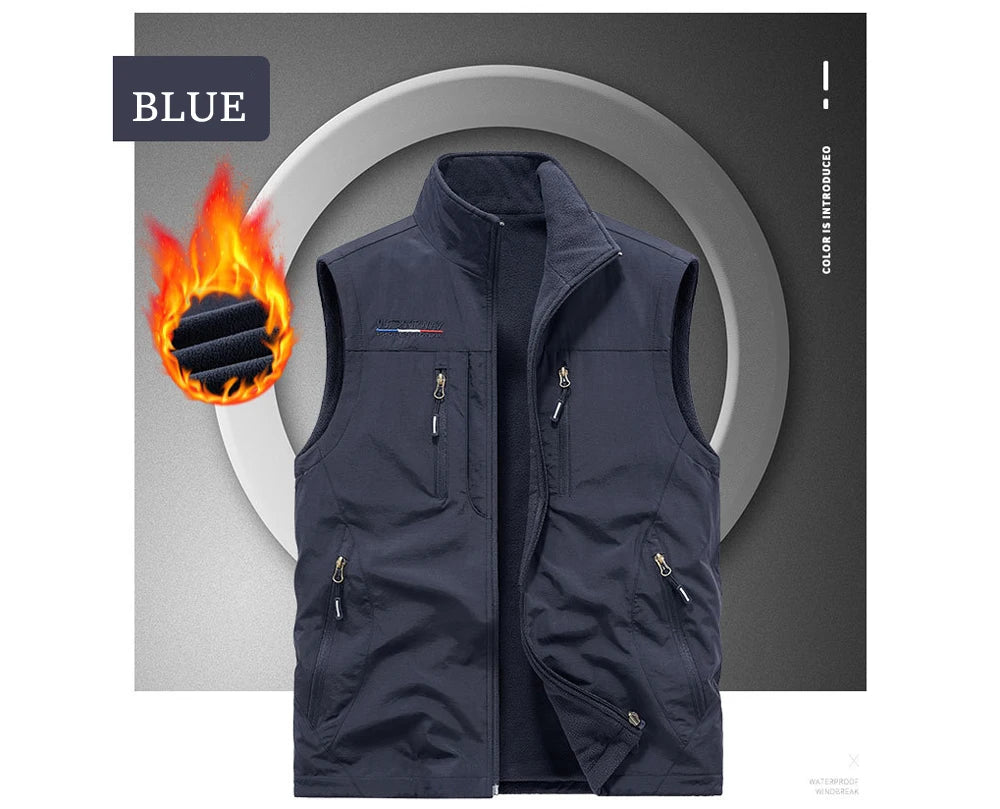 Winter Men's Multi-pocket Vests Casual Outdoor Fleece Fishing Vest for Men Warm Photographic Tooling Sleeveless Jackets Clothing