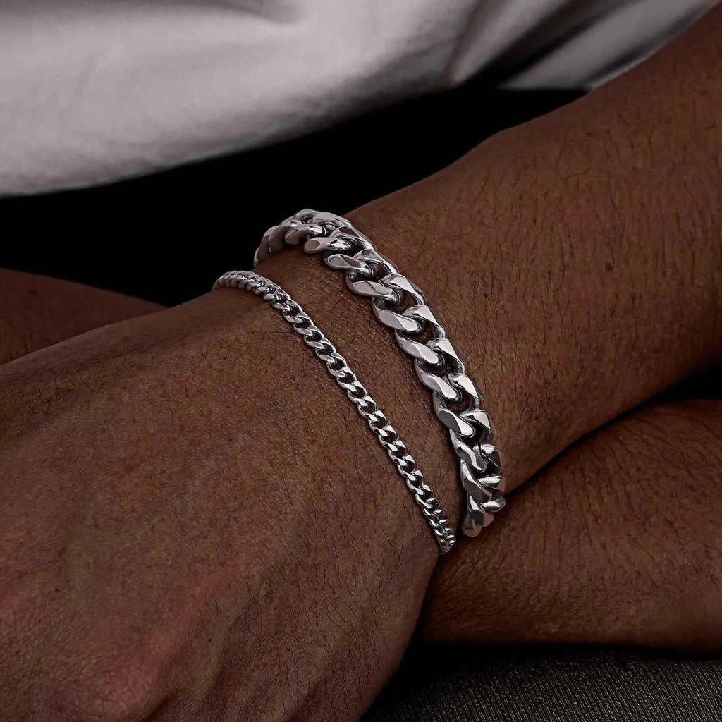 2pcs Men's Chain Bracelets,Stainless Steel Silver Gold Black Color Twist Rope Chain Wristband,Trendy Cuban Link Chains Gift