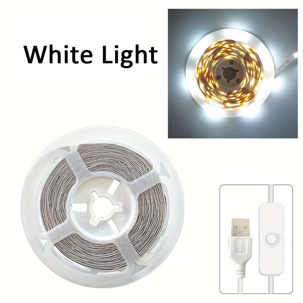 USB Led Strip Lights DC 5V 2835 White / Warm White Led Lights with ON/OFF Switch for Bedroom, Mirror, Cabinet, Wardrobe, TV