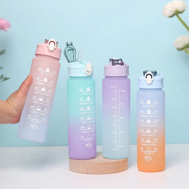 900ML Water Bottle Motivational Sports Bottle With Time Marker Leak-proof Cup Fitness BPA Free Portable Drinkware For Outdoor
