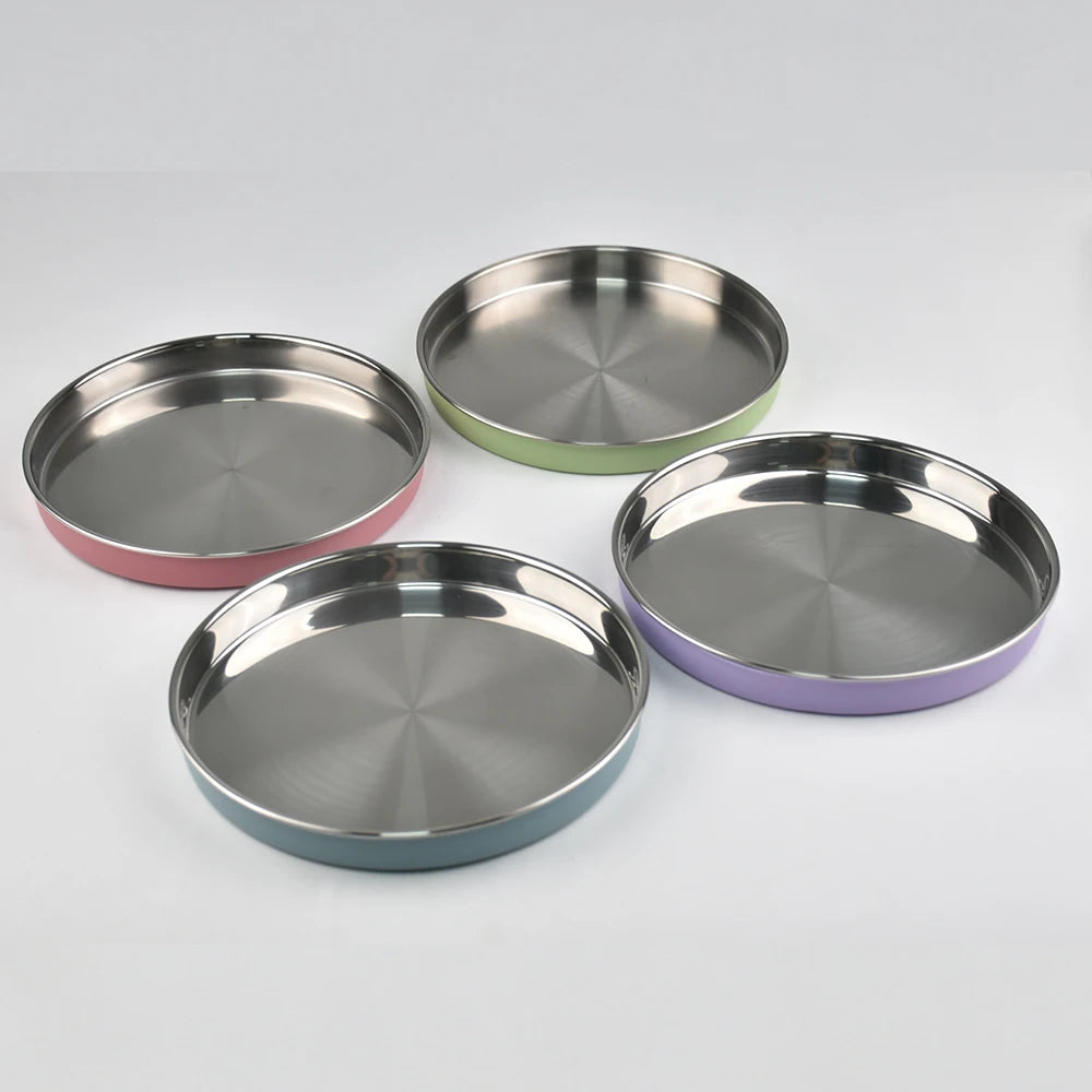 Big Baby Feeding Plate Silicone Stainless Steel Boy Girl Tableware Cute Plain
