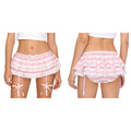 Women Anime-style Built-in Briefs Miniskirt with Garters Belt Culottes Cute Tiered Striped Hem with Lace Trim Bow Shorts Skirt