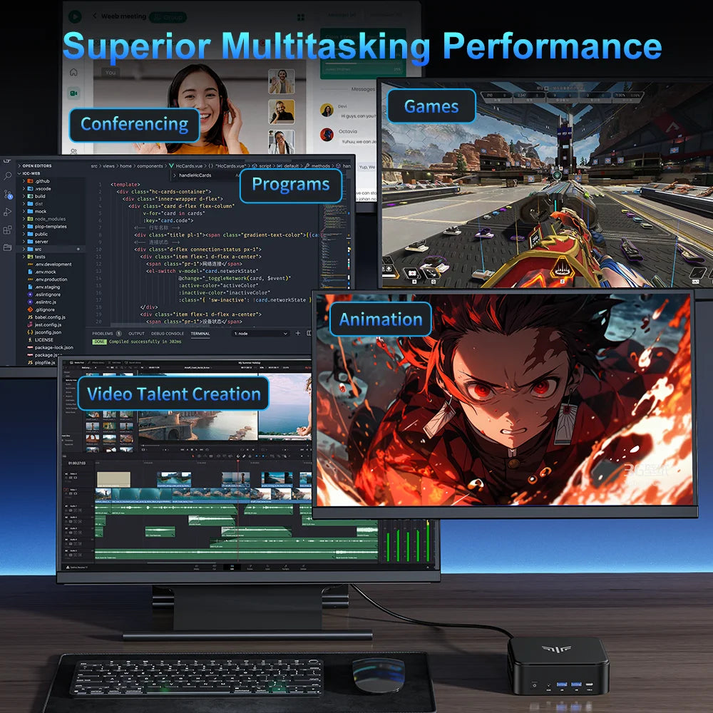 NIPOGI Mini PC with AMD Ryzen 7 7735HS 16GB DDR4 512GB M.2 SSD Mini Gaming PC with USB Type-C Supports Triple 4K Display