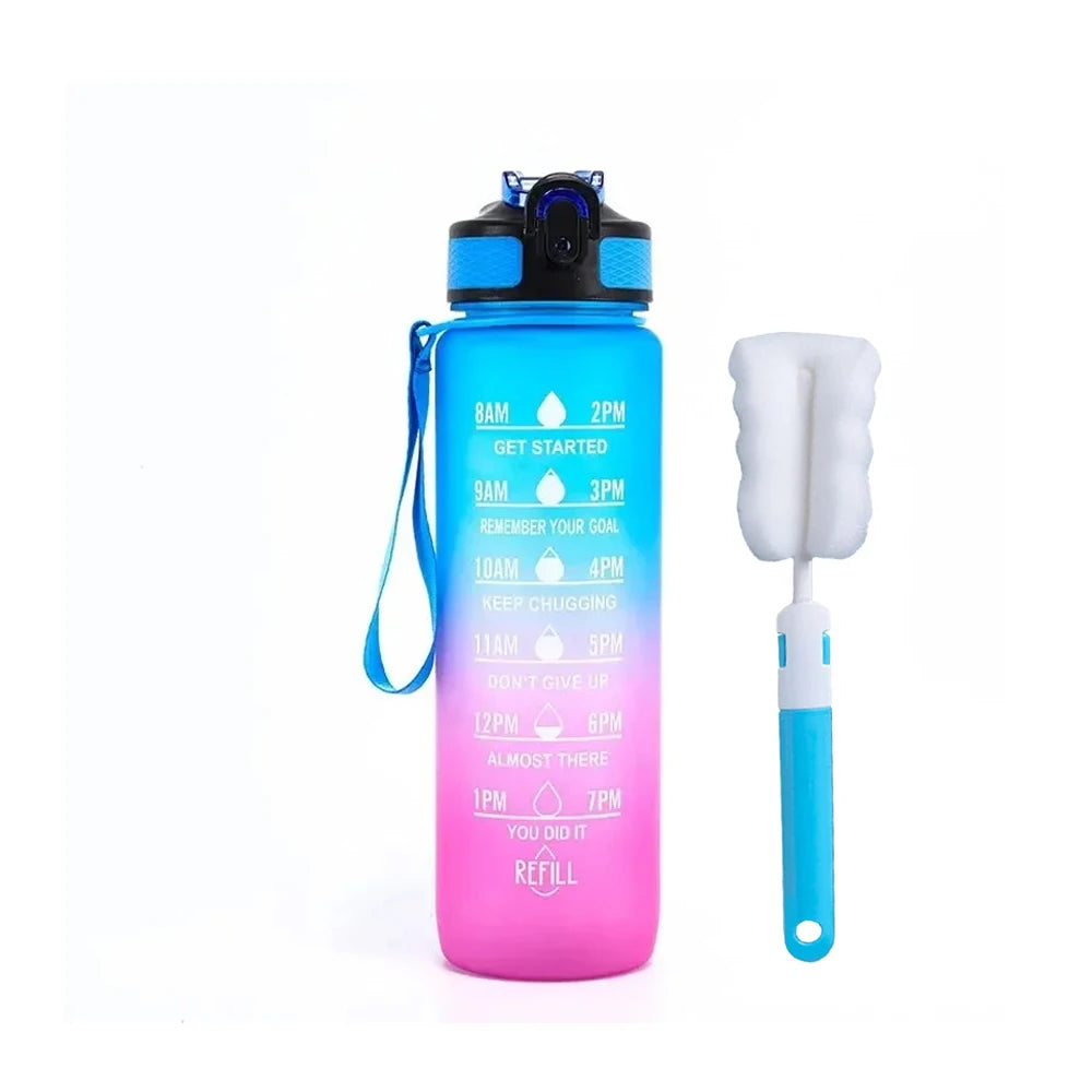 1L Water Bottle With Straw 32oz Water Bottle With Time Marker Motivational Tritan, Bpa Free Leak Proof Water Cup with Brush
