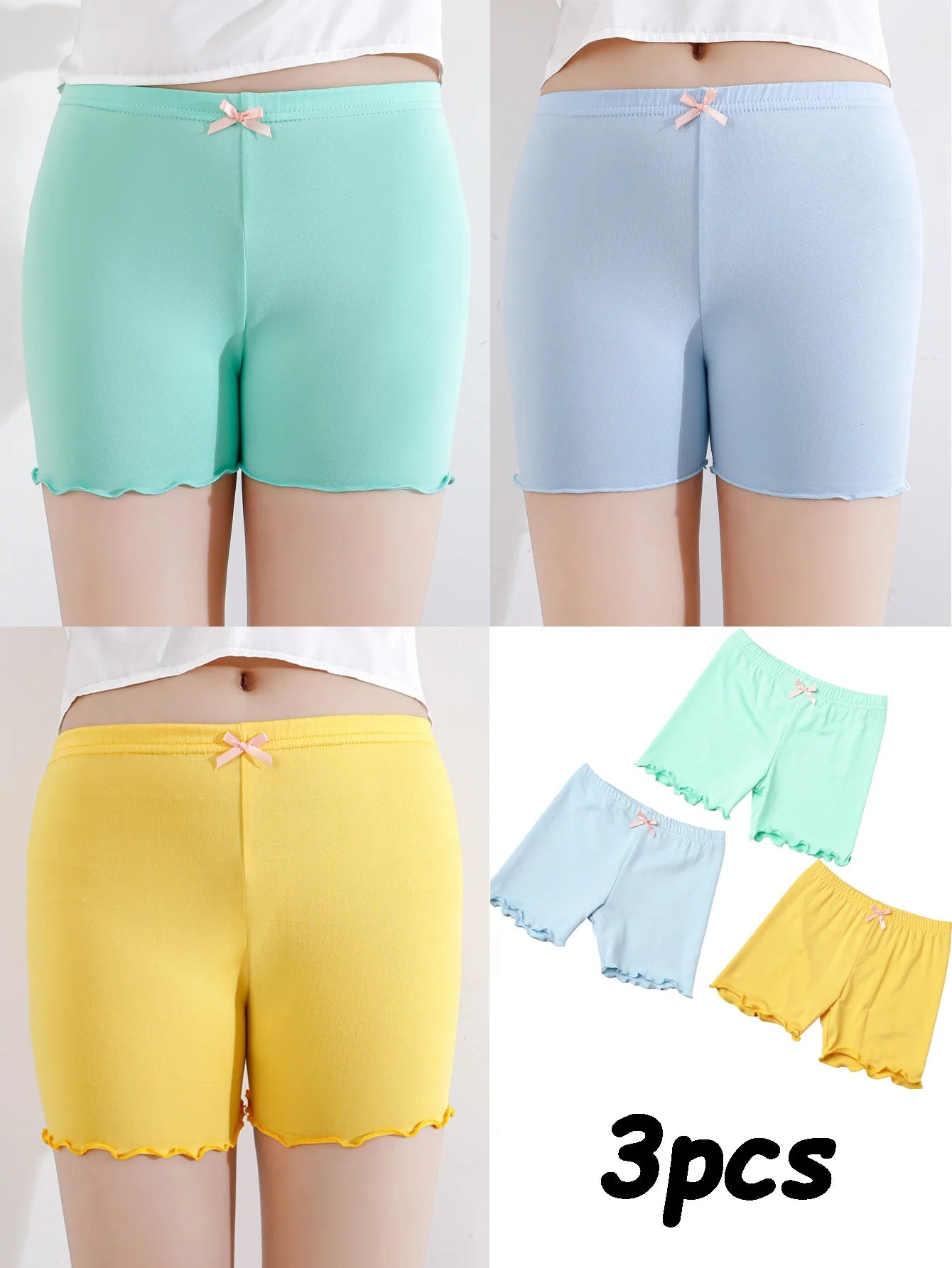 3 Pcs/Pack Summer Girls Shorts Kids Safety Pants Adorable Underwear Clothes Children's Cute Bow Short Underpants for Young Girls