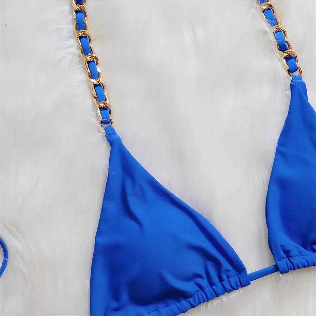 Metal Ring Halter Scrunch Butt Thong Bikini Women Swimwear Female Swimsuit Two-pieces Bikini set Bather Bathing Suit Swim V4391